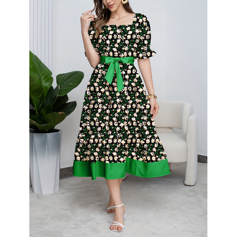 code new arrival  women's original square collar small daisy printingdress