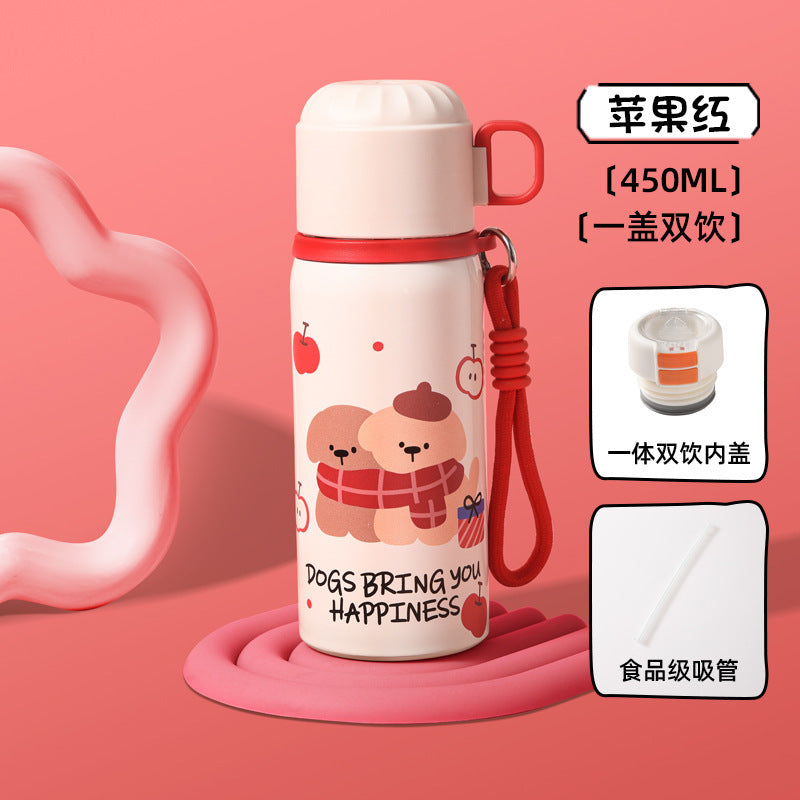Double-walled insulated water bottle for kids, 316 stainless steel, suitable for both boys and girls. water bottle with straw, large capacity, wholesale and customization available