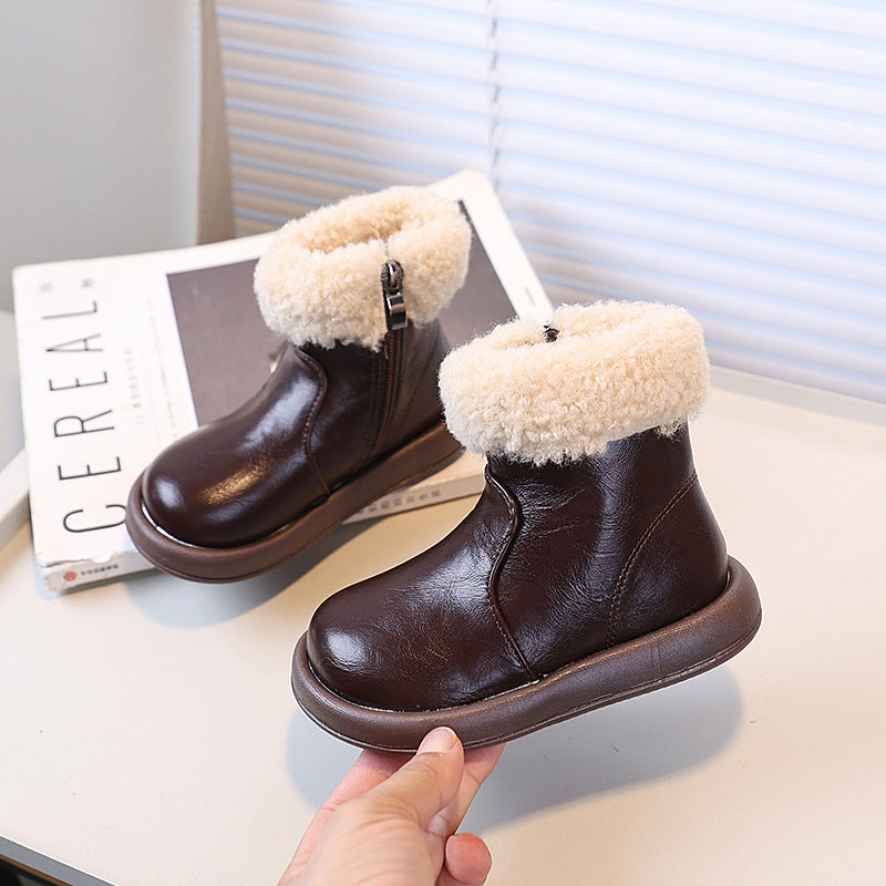 Kids' british style martin boots - new autumn/winter korean design - girls' fashion ankle boots - fleece-lined cotton boots