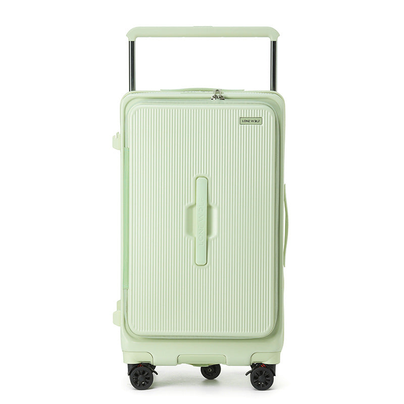 Lone wolf front open lid suitcase wide trolley case suitcase 20 inch boarding case leather case five-wheel password bag