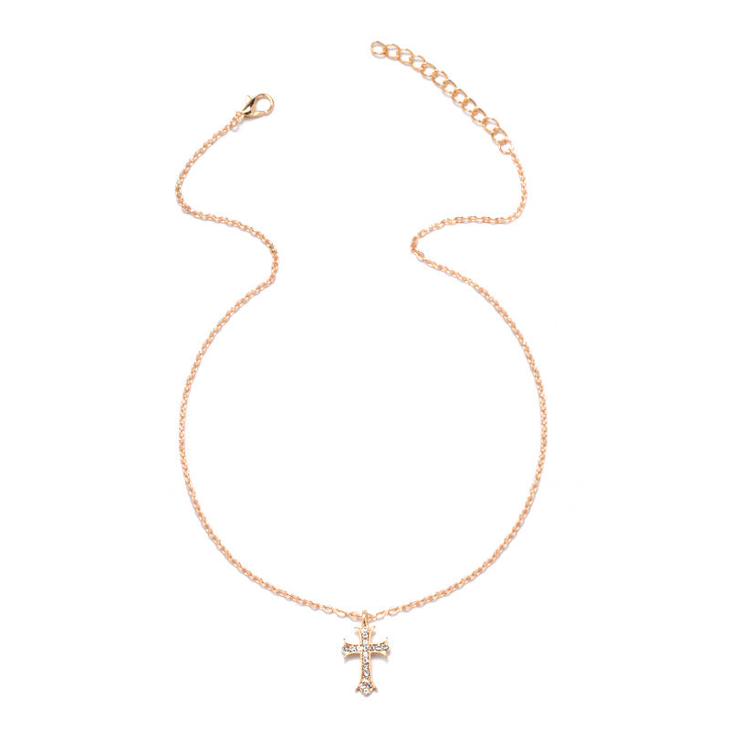 Rhinestone cross necklace wholesale - european & american style, diamond-studded pendant jewelry, women's high-end vintage autumn/winter sweater necklace
