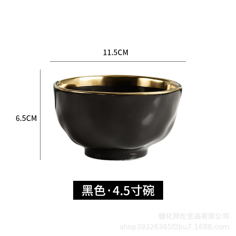 New arrival high-end gold-plated edge western steak plate matte ceramic bowl plate set combination large hat bowl wholesale