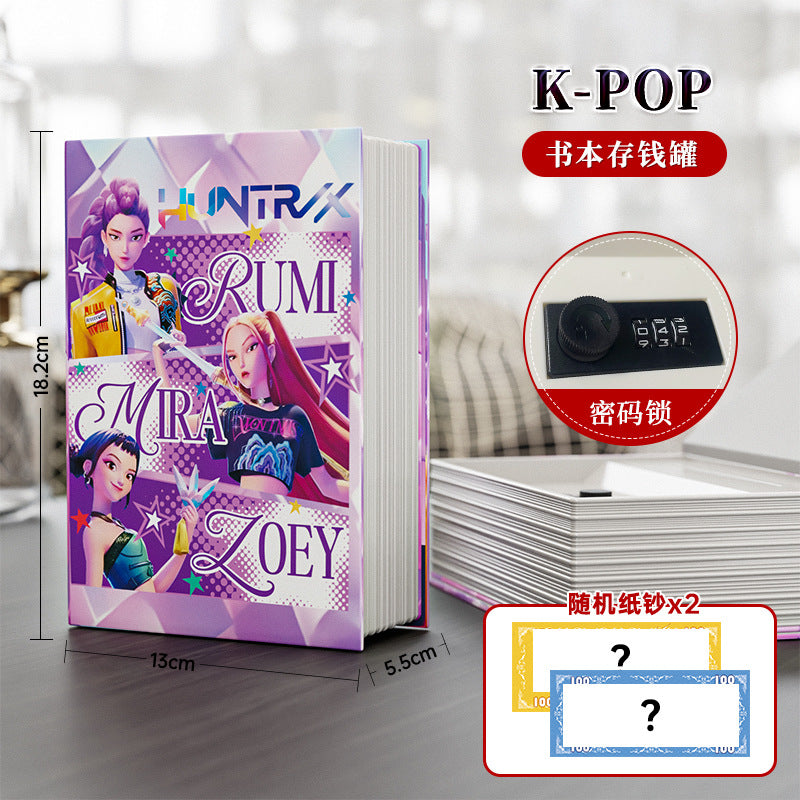 Labubu cartoon animation piggy bank new arrival book style girl girl safe savings box exquisite book cover imitation