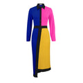 Fall and winterlong sleevespatchworkcontrast color slitelegancedress shirt collarwork clothing dinner hip-covering dressdresses