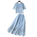 French chic lace-trimmed bubble sleeve top & high-waisted midi skirt two-piece set - slimming look