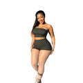 Amazon ins same style women's sexy hot girl black bottom polka dot tube top shorts two-piece set small person looks great