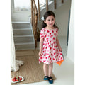 【matching family outfits】girls' cotton silk floral dress - princess style, stylish print, and puff sleeve skirt