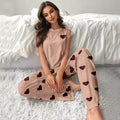 european and american new women's loungewear set: heart print t-shirt and casual comfortable pants pajama two-piece