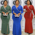 African plus size women's clothing new arrivalfashionexport socialite evening dress   hot diamond v neck long skirt