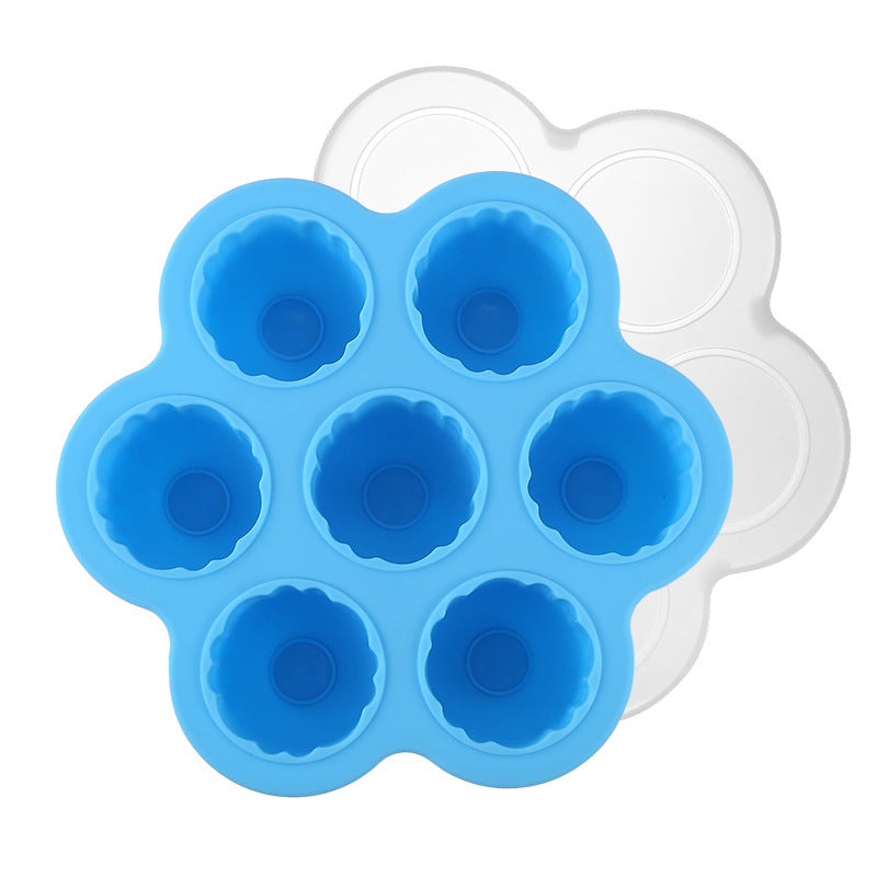 Food-grade silicone 7-cavity grapefruit-shaped jelly mold, home ice cube tray, baby food refrigeration box, ice mold with lid
