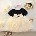Girls' dress  summer new arrival: 3d bow, bubble sleeves, mesh, kids' princess dress - stylish and cute