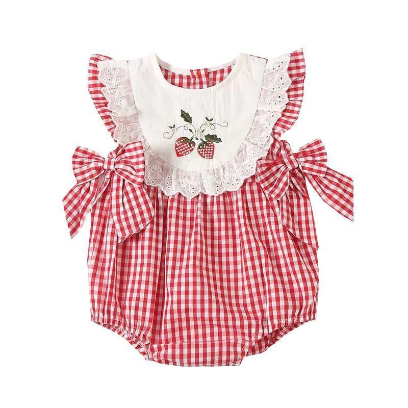 Baby summer thin strawberry bag butt clothes newborn clothes one-piece baby triangle haki summer clothes full month hundred days