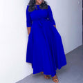 Q099 cross-border women's fashion:  autumn/winter new collection - elegant tie-waist african-style plus size midi dress for export