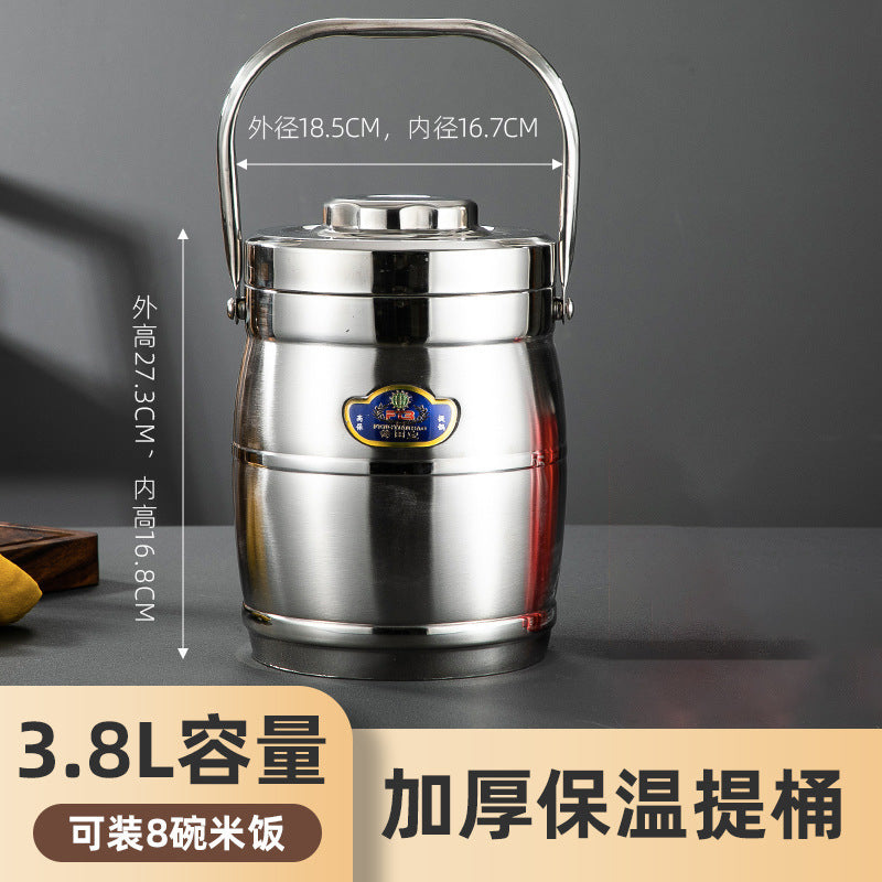 multi-layer insulated bucket commercial large-capacity stainless steel outdoor lunch box soup bucket satchel insulated rice bucket satchel pot