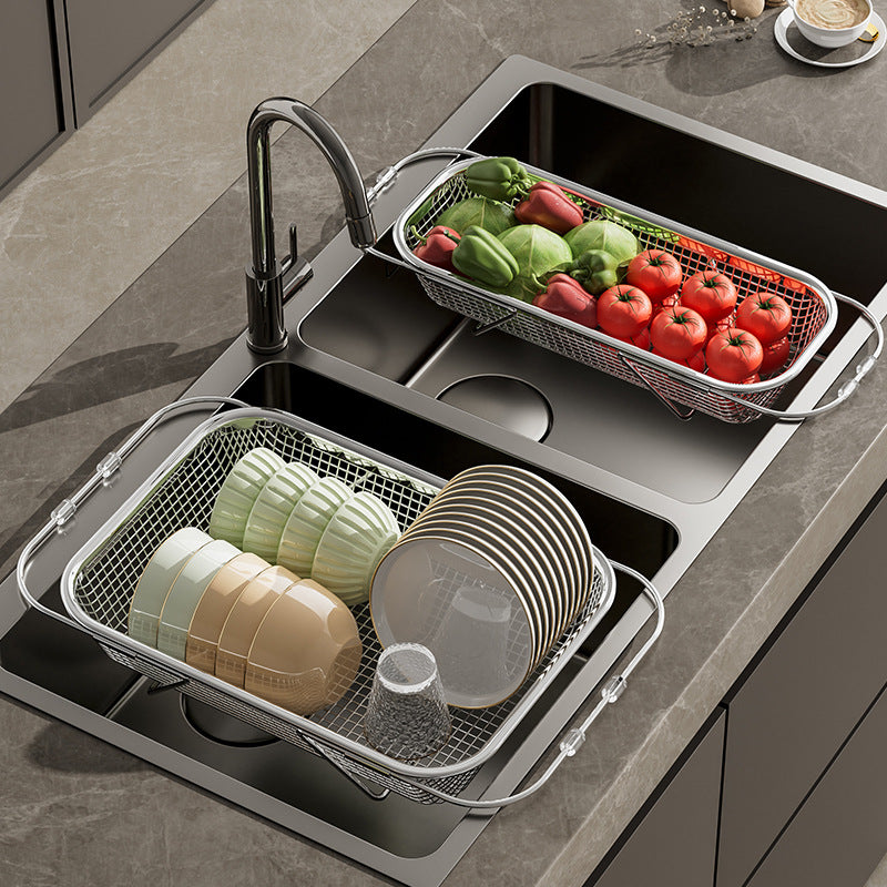 Retractable Drain Rack Stainless Steel Kitchen Sink Dish Rack Sink Dishes Dishes Dish Plates Water Filtration Storage Vegetable Basin Drain Basket