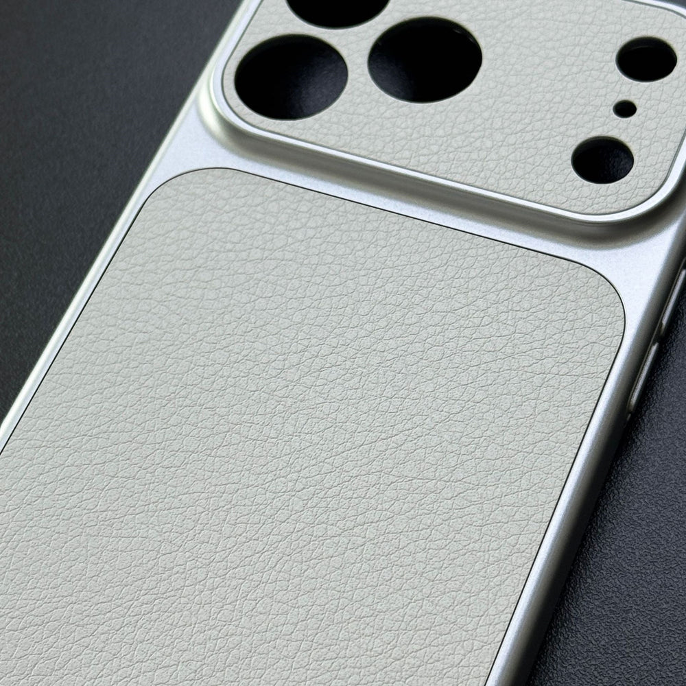Instantly transform your phone with a premium leather-feel iphone 17 pro max case. available in white for iphone 17, iphone 16, and iphone 15 models. featuring corning glass and a minimalist, faux-leather design