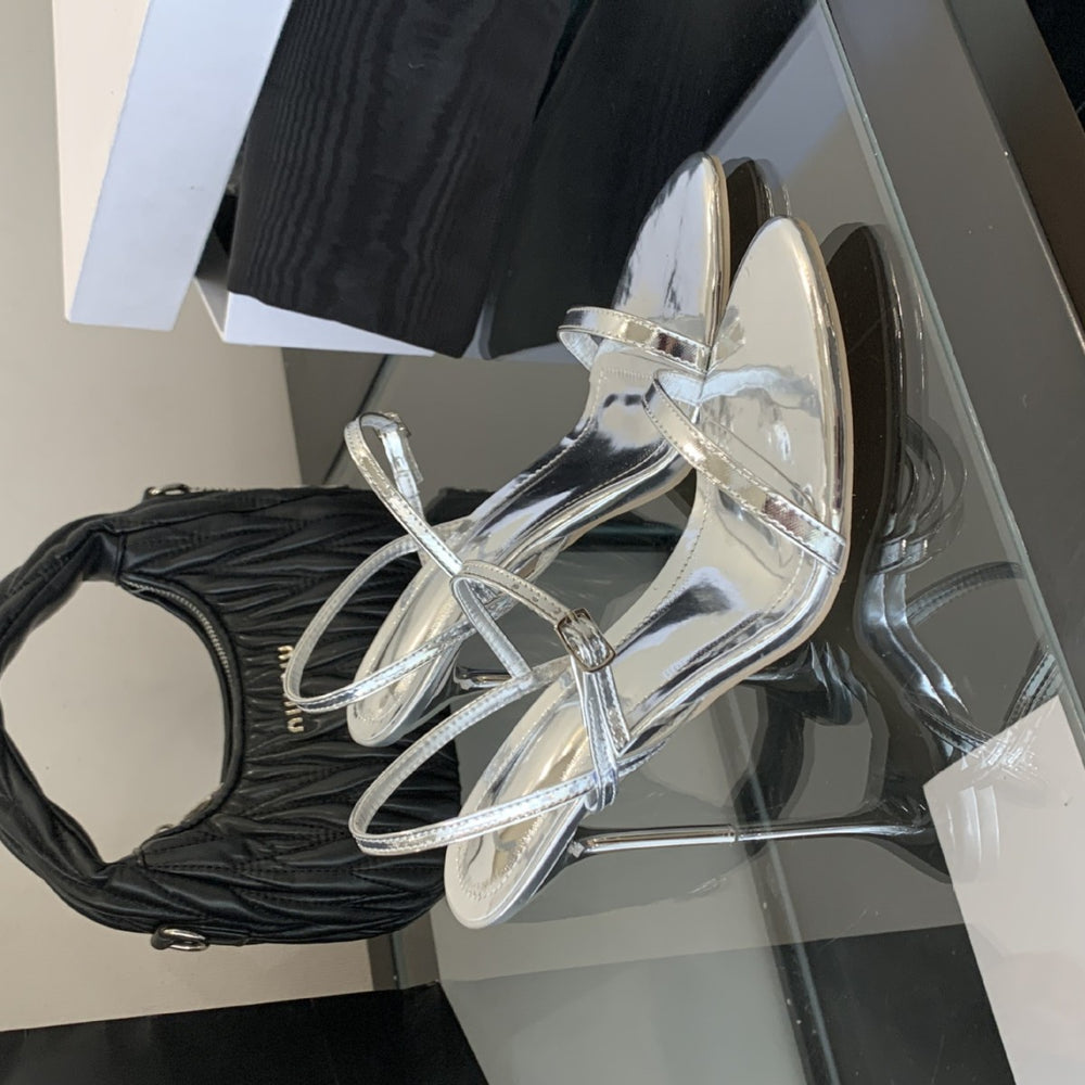 Summernew arrival one-piece buckle sexyeasiest for match stiletto sandals open toe rubber bottom abrasion resistantfashionelegant pointed toe