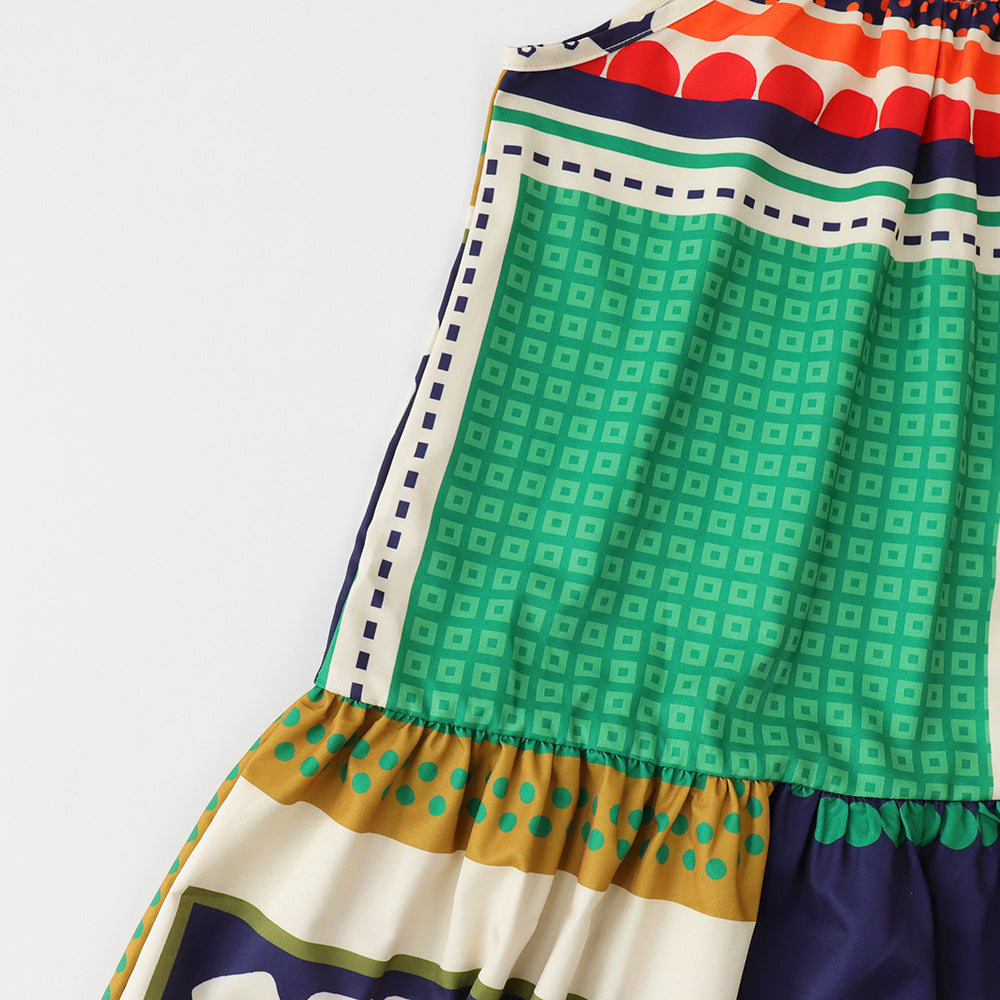 Girls'  summer new arrival: geometric print dress, ethnic style halter dress, exclusively for cross-border e-commerce, designed for the us and european markets