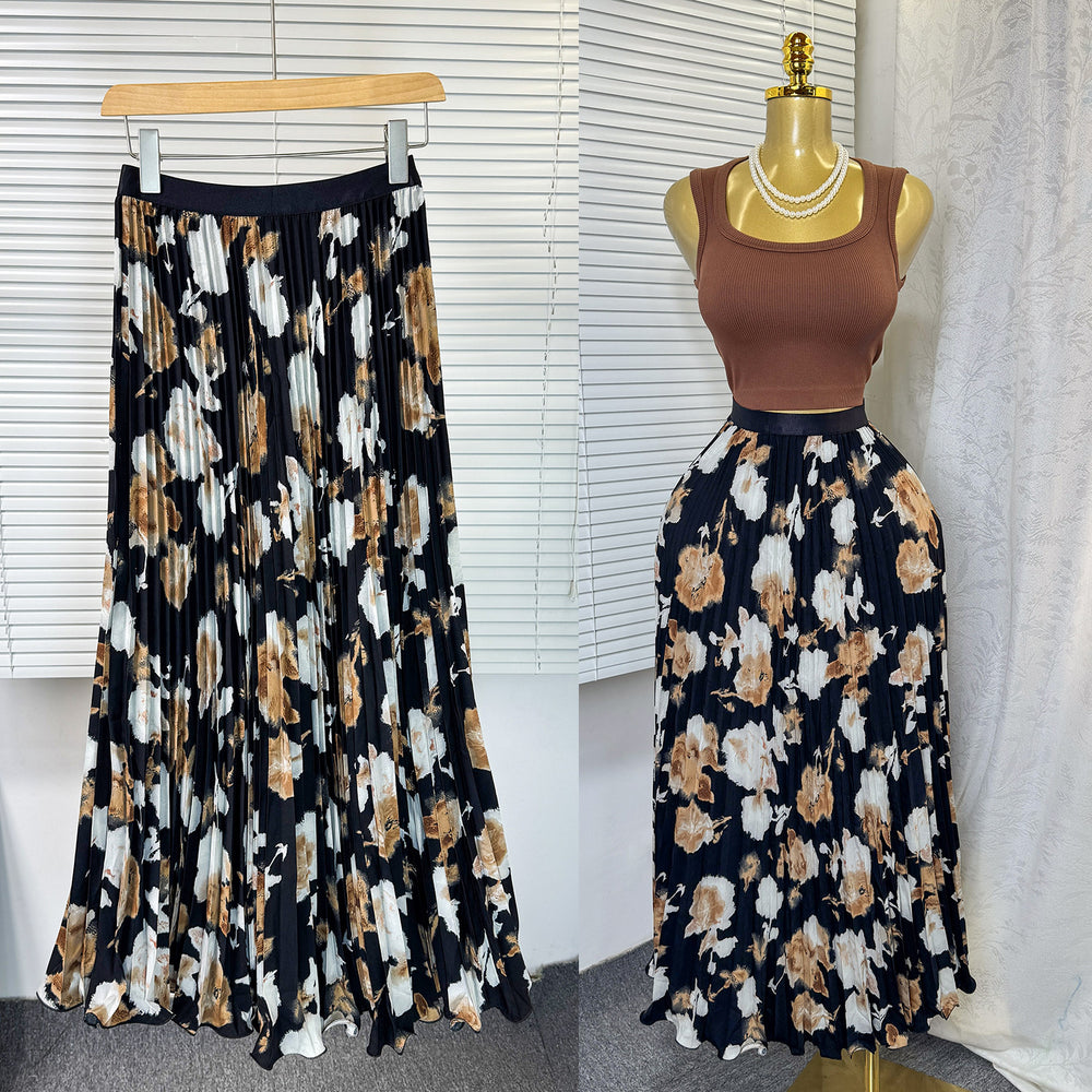 New arrival elastic waist high waist floral sweeteasiest for match a-line skirt women's medium longprintingpleated skirt