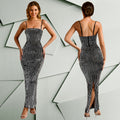 C7193 cross-border   fashion women's hotfix rhinestone sexy cami bodycon mini dress