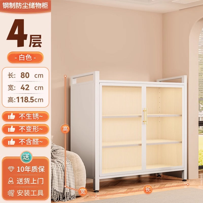 Kitchen for home steel storage cabinet balcony bedroom living room multi-layer dust-proof double door storage cabinet with wheels