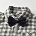 Kids' formal wear: spring/autumn preppy overalls, boys' long-sleeve plaid shirt set, baby's first birthday photography outfit