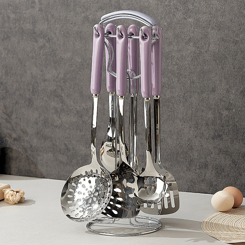 304 stainless steel ceramic handle spatula suit kitchen cooking all-in-one combination stainless steel spoon colander wholesale