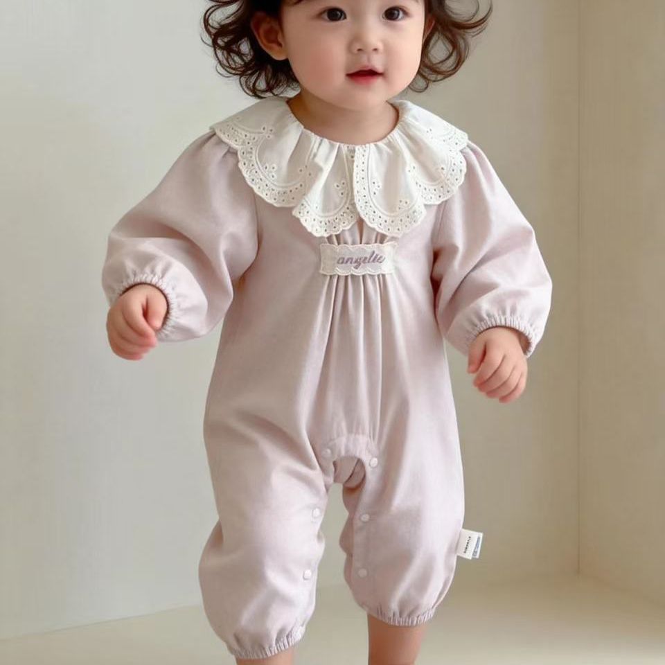 Spring autum baby girl full moon 100 days khaki baby onesie newborn clothes autumn clothes super cute outing crawling clothes