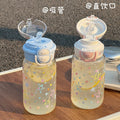 Planet casual plastic water cup kids water bottle double drinking straw cup good-looking large capacity portable carrying ring travel cup