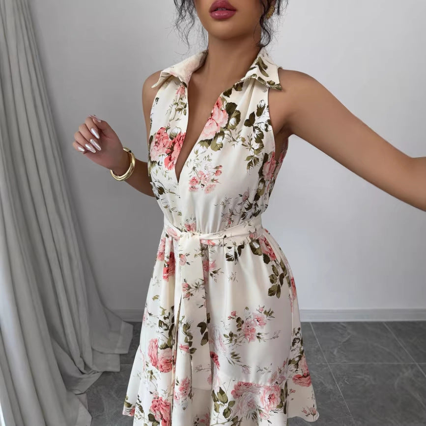 new cross-border european and american style women's digital print rose holiday casual travel outfit - artsy retro vibe