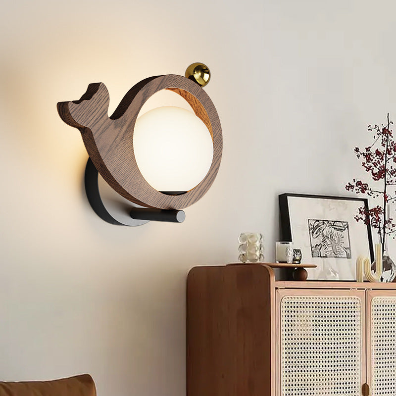 Wall lamp medieval walnut color bird decorative lamp children's room warm wall lamp creative and beautiful bedroom bedside lamp