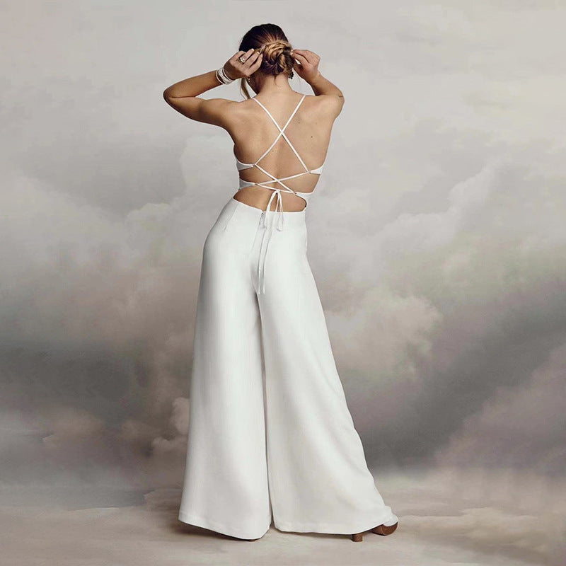 2025 fashion cross-border export new amazon wish sleeveless sling v neck tight hip cover backless jumpsuit