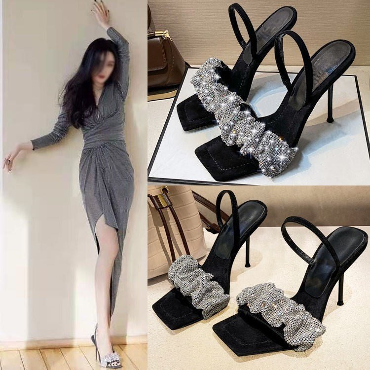 Influencer-approved sandals: 2025 summer new arrivals - fairycore rhinestone stiletto heel slides, plus size available