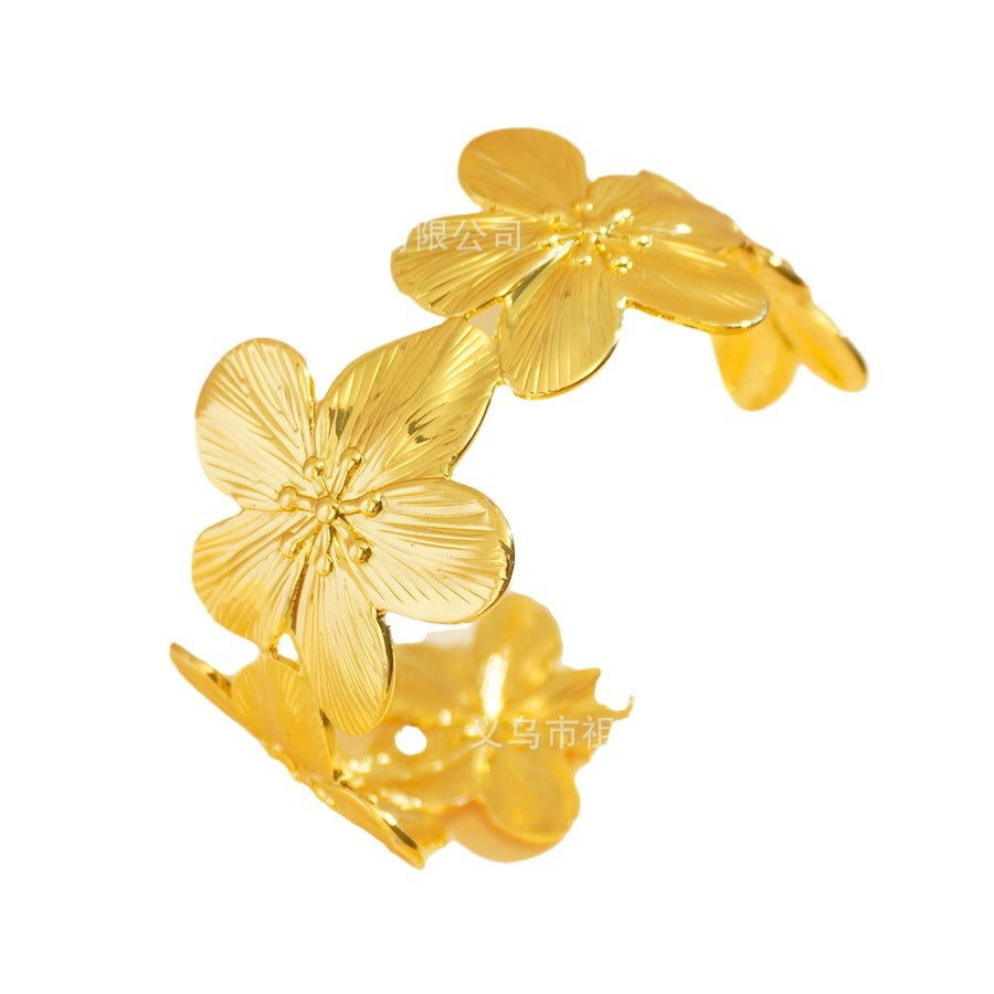 middle eastern women's gold flower bracelet cute summer cuff bangle everyday party jewelry