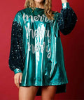 European and american cross-border women's fashion  christmas new arrival sequin long sleeve patchwork round neck printed midi dress