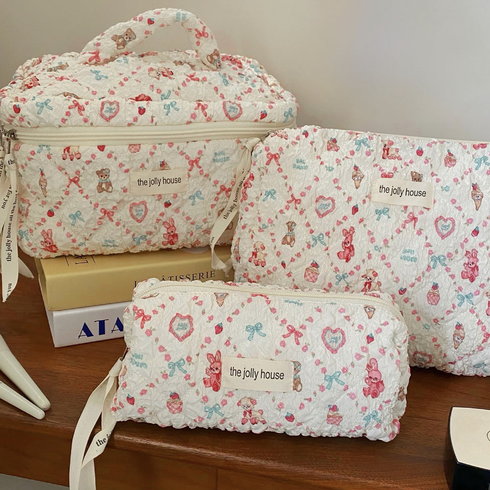 Cute and fresh bowknot makeup bag - large capacity student dorm storage pouch & pencil case set