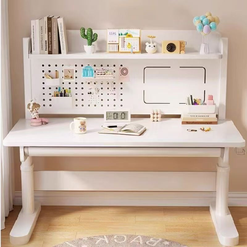 Solid wood desk hand-crank adjustable height children's study table home bedroom elementary school student learning desk pegboard writing desk