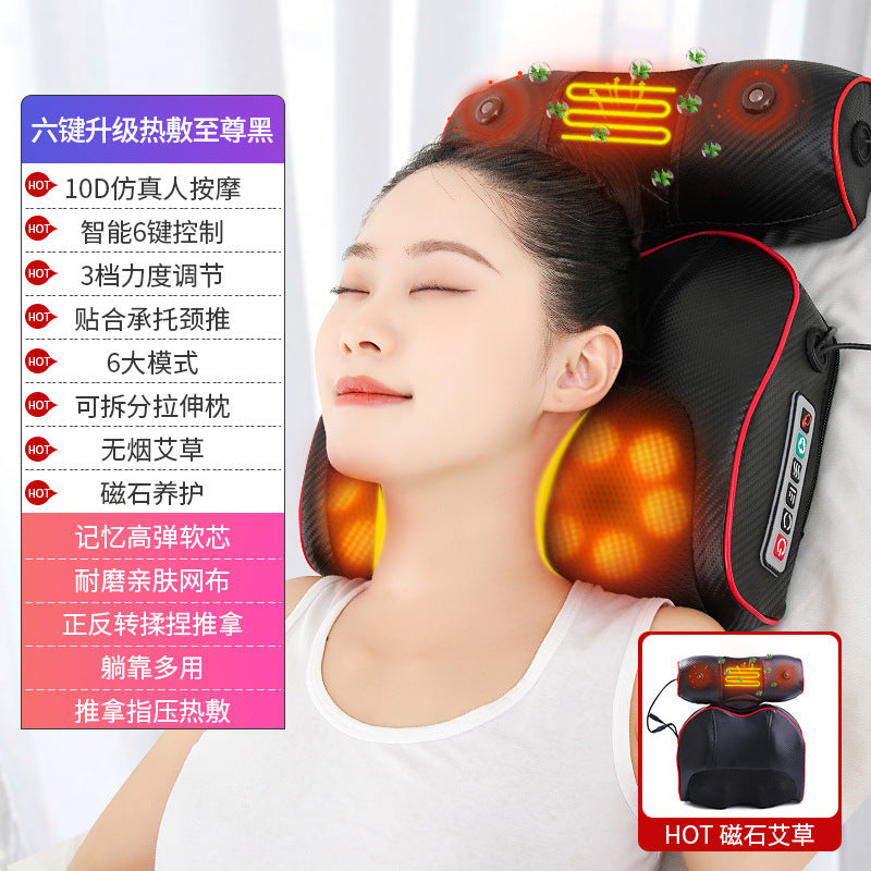 Cervical spine massager neck massage pillow hot compress shoulder lumbar lumbar kneading massager air bag stretching for home
