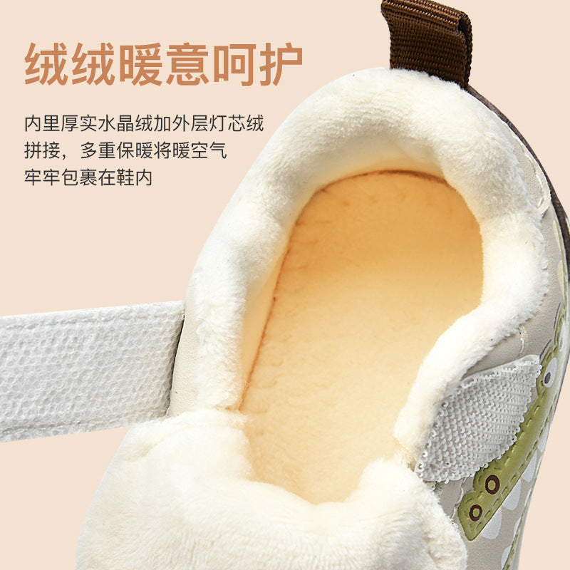 Toddler shoes for baby boys 0-1-3 years old, autumn/winter infant and toddler shoes for baby girls, soft sole functional fleece-lined thickened cotton shoes