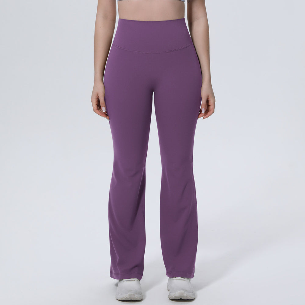New arrival cross-border pure color breathable high waist hip lifting tight wide leg pants sports running fitness bell bottoms yoga clothes for women