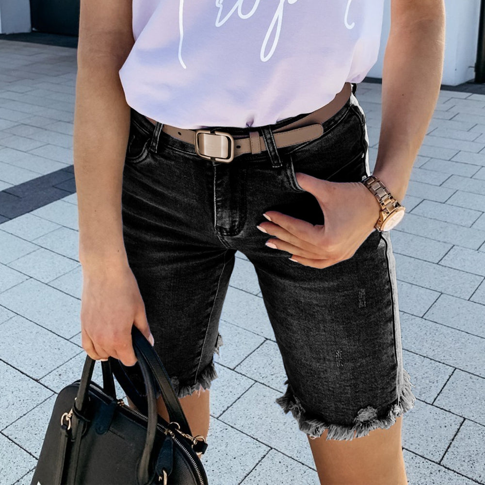 European and american summer new arrival cross-border  distressed denim shorts  fashion raw hem fringe jeans women's