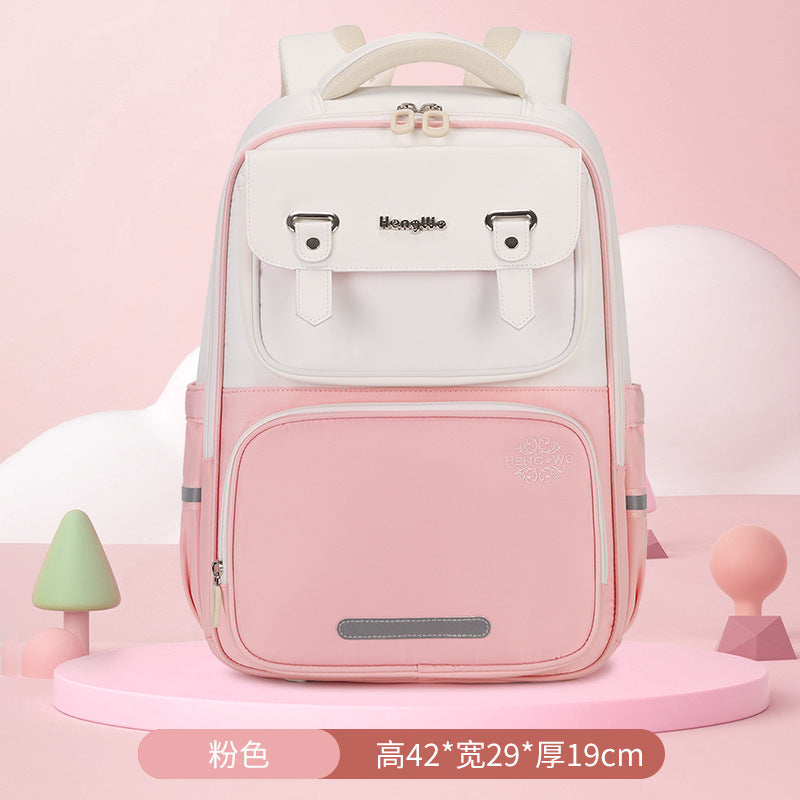 Student schoolbag large capacity kids burden reduction spine protection british style backpack factory direct sales lightweight anti-hunchback