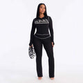 European and american  new fashion sporty slim-fit printed letter long sleeve jacket and tight-fitting pants two-piece tracksuit set