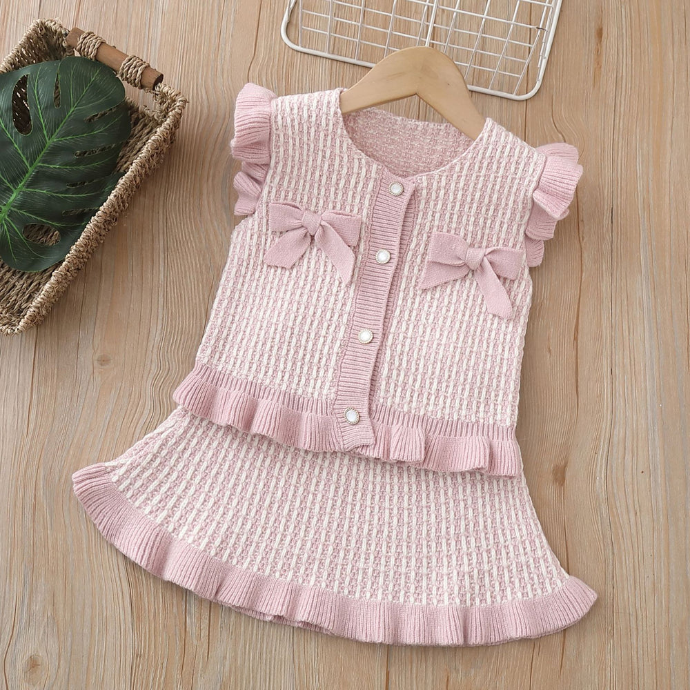 Girls' knit cardigan vest set - autumn  collection - baby girl's outerwear - chanel-inspired three-piece outfit