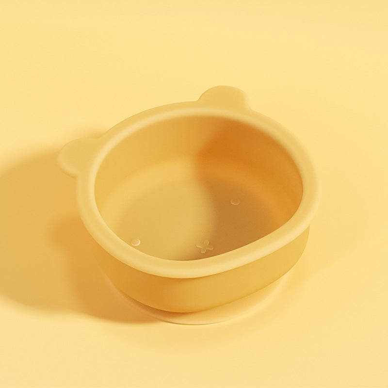 Children's complementary food bowl, dinner plate, bear integrated baby silicone bowl, baby learning to eat tableware, suction cup bowl grid