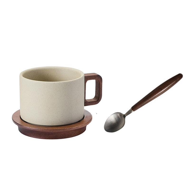 Rustic pottery vintage coffee mug - americano latte straight-sided design, high-style cup and saucer set, anti-scald mug