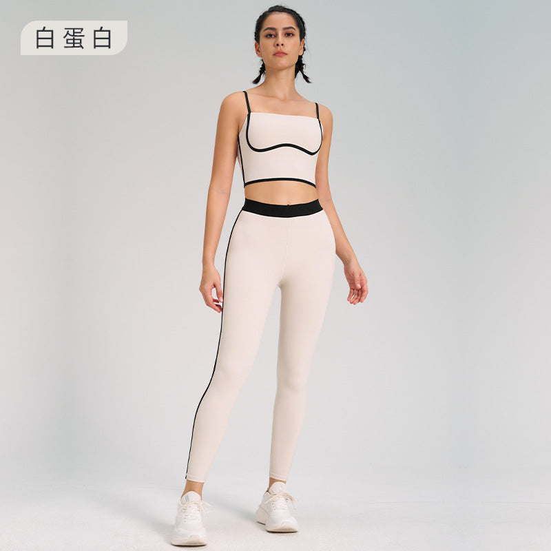 Fashion cross-border sports yoga suit two-piece set naked double-sided brushed outdoor running fitness sling yoga clothes