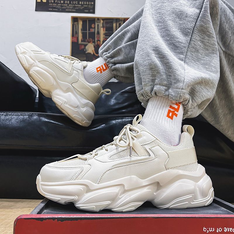 Winter breathable men's shoes 2025 new trendy mesh athletic running casual height increasing wear-resistant white dad shoes