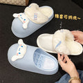 2025 cartoon slippers with detachable washable cotton lining, thickened plush outer, cute and waterproof for home wear, perfect for girls and couples