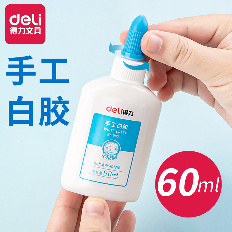 Deli white glue white latex water quick-drying latex 60ml children's DIY woodworking glue kindergarten handmade glue wholesale